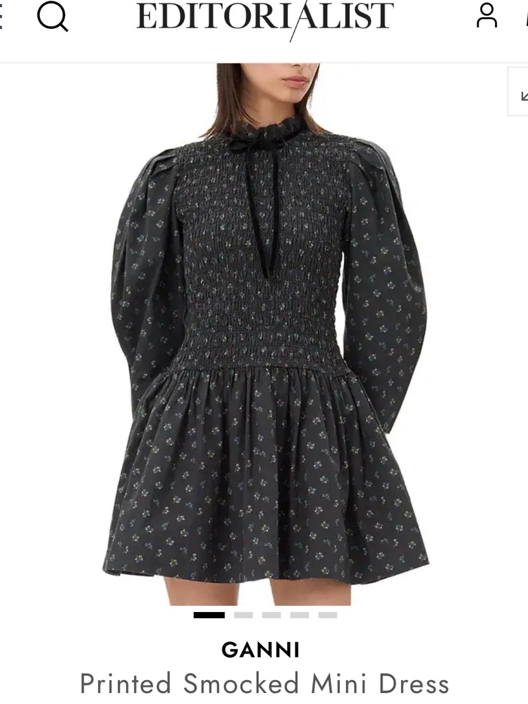 Nwt Ganni Navy Floral Smocked Mini Dress